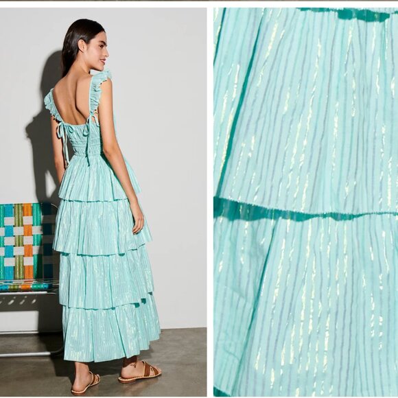 Saylor Myrtle Dress - Aqua / Mint Shimmer Maxi Dress - Picture 2 of 7